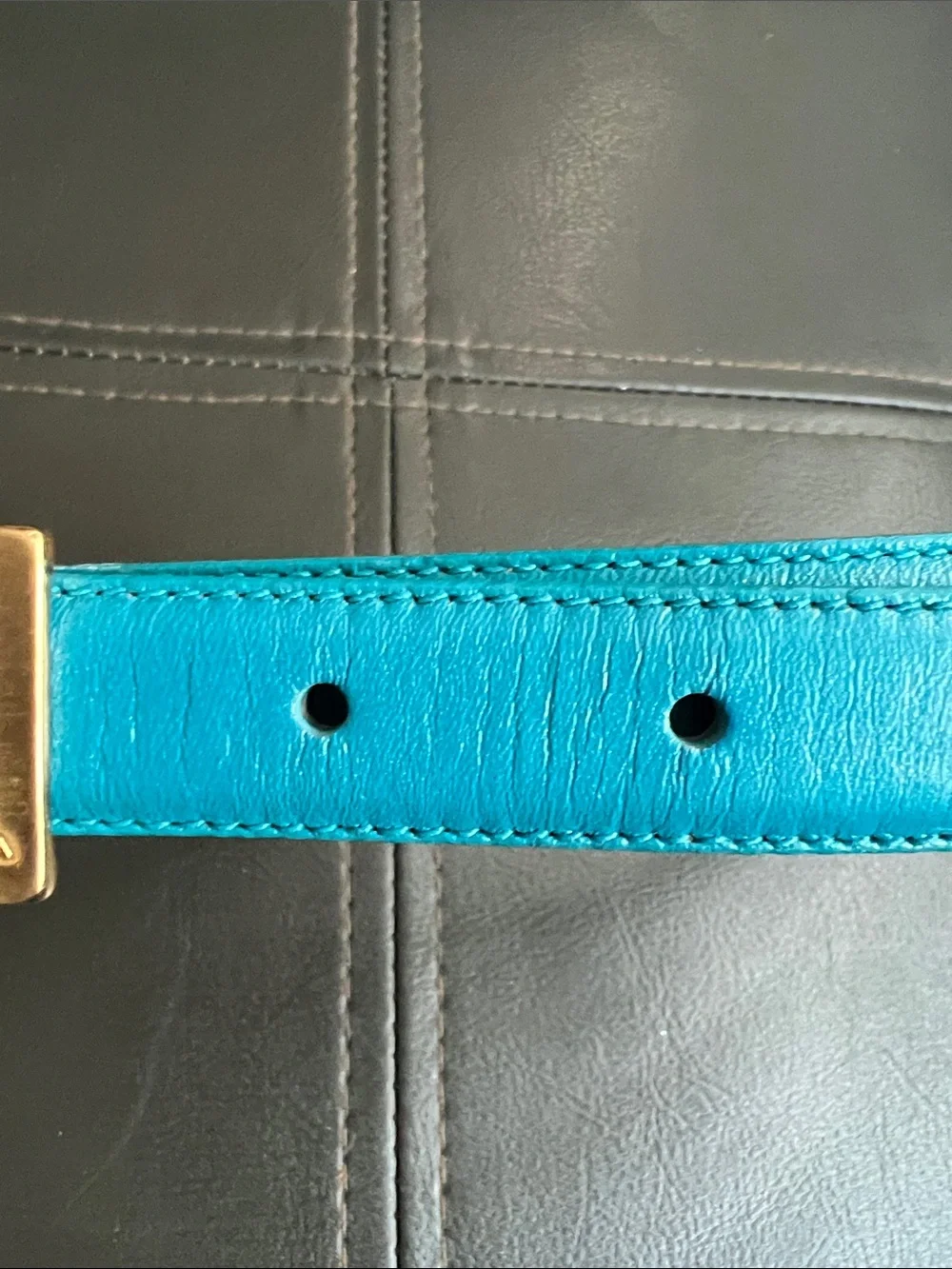 Liz Claiborne Turquoise Leather Belt with Brass Buckle Size Large